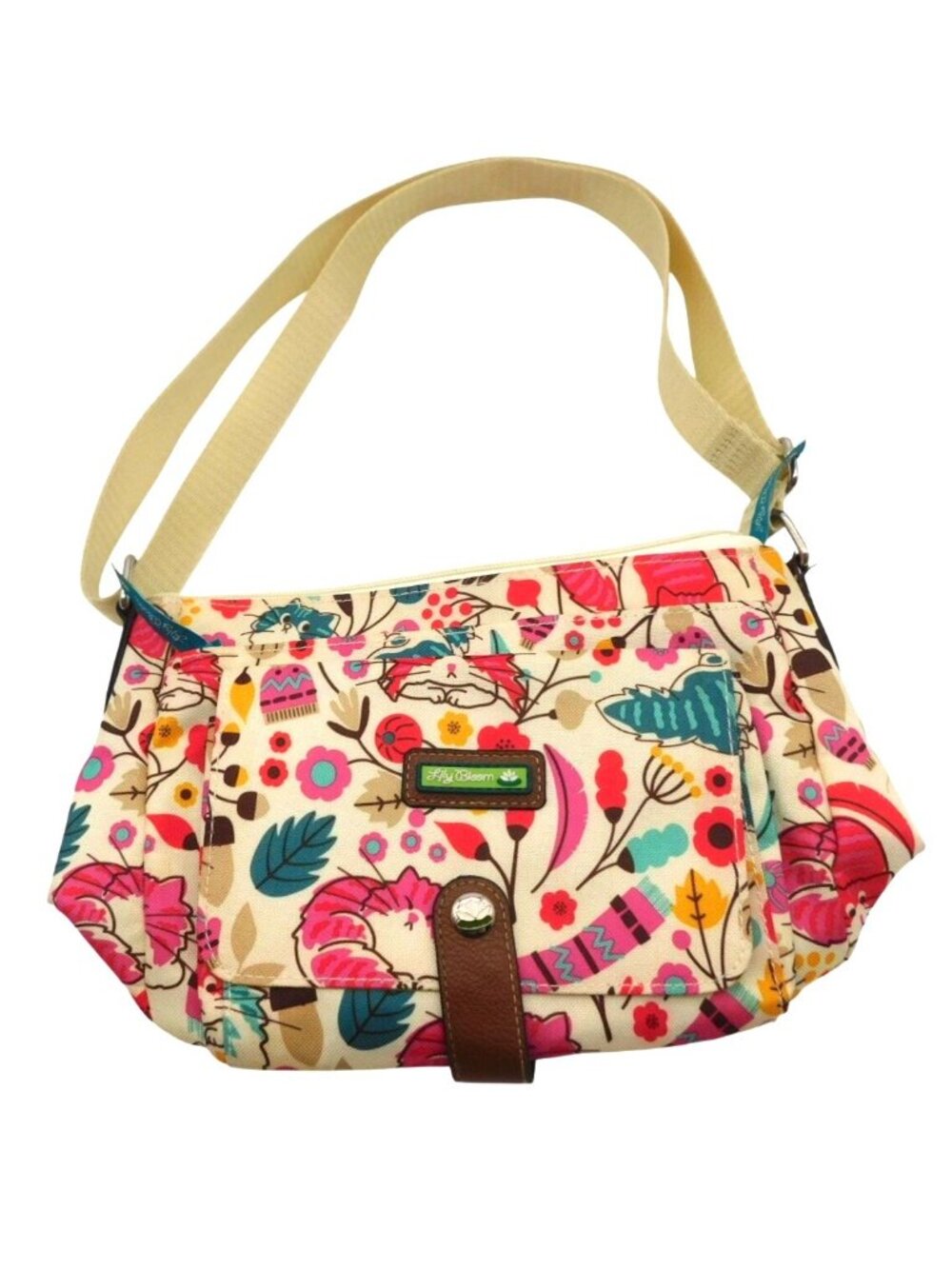 Lily Bloom Crossbody Bag Beige With Colorful Love Cats Pattern Adjustable Strap